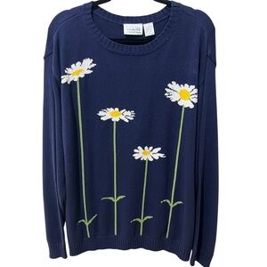 Wildlife Federation Vintage Sweater Daisy Long Sleeve Navy 100% Cotton SX XL EUC